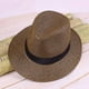 thumbnail image 3 of Men's Straw Panama Hat Handmade Cowboy Cap Summer Beach Travel Sun Hat(B), 3 of 4