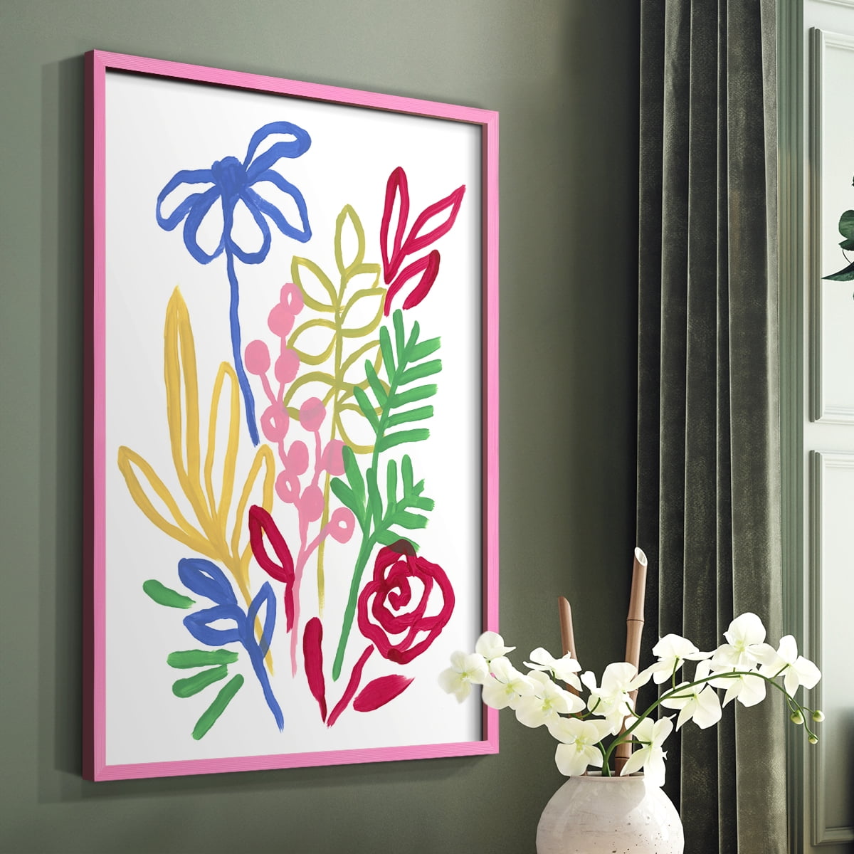 Bold Brushstroke Blooms I Framed Print in Pink Solid Wood Framed Print No Nail Hanging