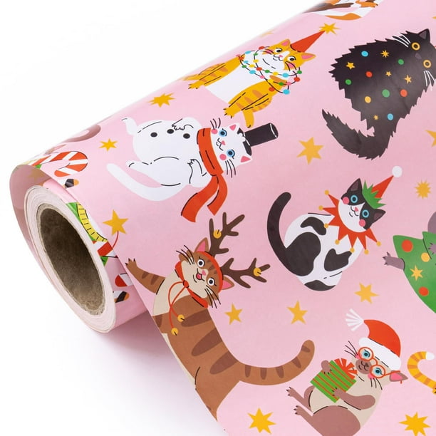 Papel de regalo navideño para gatos WRAPAHOLIC, 43 x 10 m, color rosa