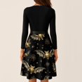 thumbnail image 7 of Women's Halloween Dress Bat 1950s V-Neck Fashion Swing Dress Bone Cocktail Long Sleeve Novelty Dresses with Belt L, 7 of 7