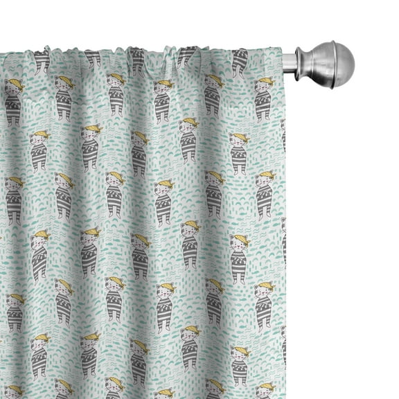 Ambesonne Cartoon Window Curtains, Cats with Bandana, Each 28" W x 95" L, Pale Green Yellow