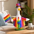 thumbnail image 4 of AZXY Porch Goose Outfit, 23 Inch Rainbow Stripe Goose Clothes with Top Hat, Tie & Rainbow Flag, Goose Costume for Cement Plastic Lawn Goose Statue, Outdoor Yard Lawn Garden Decor, 4 of 7