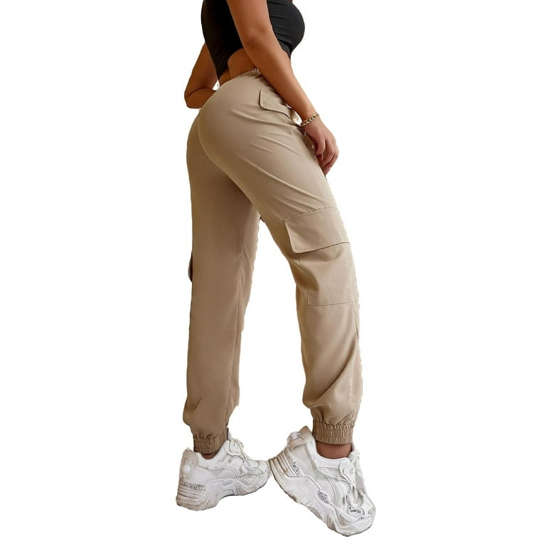 Casual Plain Cargo Pants Khaki Women s Pants Women s