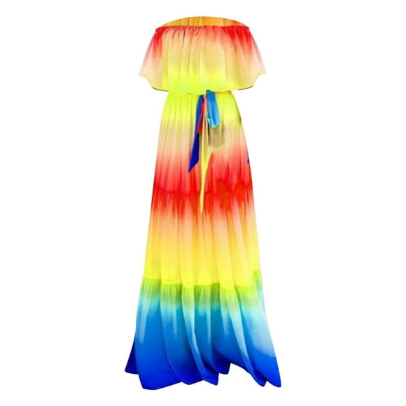 TJAZFJPA Long Dresses for Women Women's Large Size Floral Print Gradient Color Ruffled One Shoulder High Waist Belt Pleated Dress Women's Winter Dresses Sequin Dress
