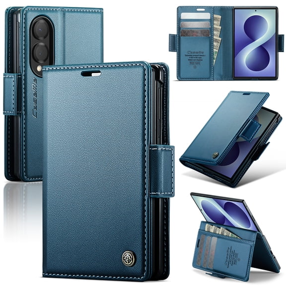 for Samsung Galaxy Z Fold 8 Case, Premium PU Leather Wallet Case Flip Cover with [RFID Blocking] [Card Holder] [Stand Function] Shockproof Protective for Samsung Galaxy Z Fold 8, Blue