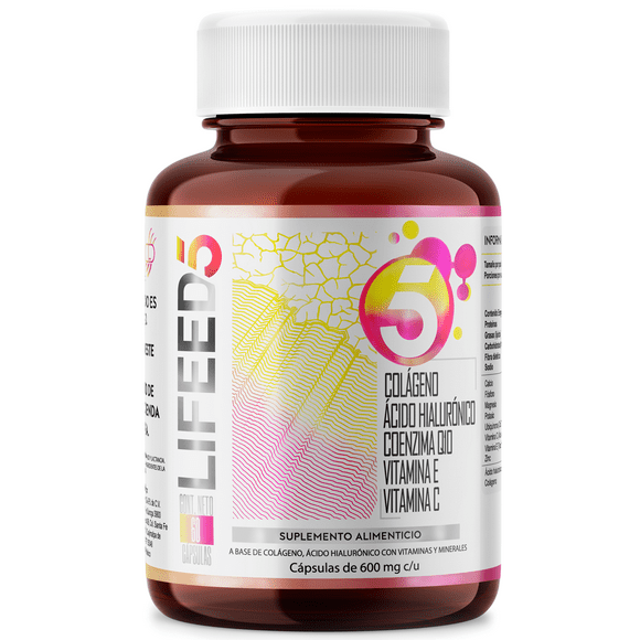 Multivitaminico para La piel LIFEED5 Skin Ácido Hialuronico Colágeno Hidrolizado Vitamina C Vitamina E Coenzima Q10 Zinc Magnesio y Calcio 60 dias
