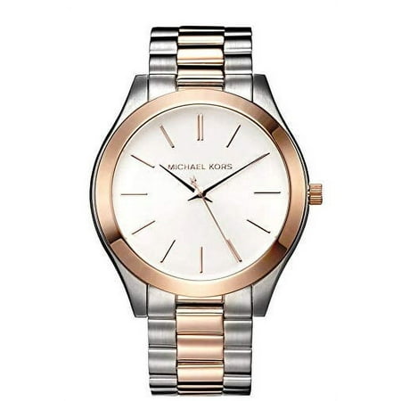 Michael Kors MK3204 Women's Slim Runway Two Tone Rose Gold Tone Stainless Steel Brown Dial Analog Watch