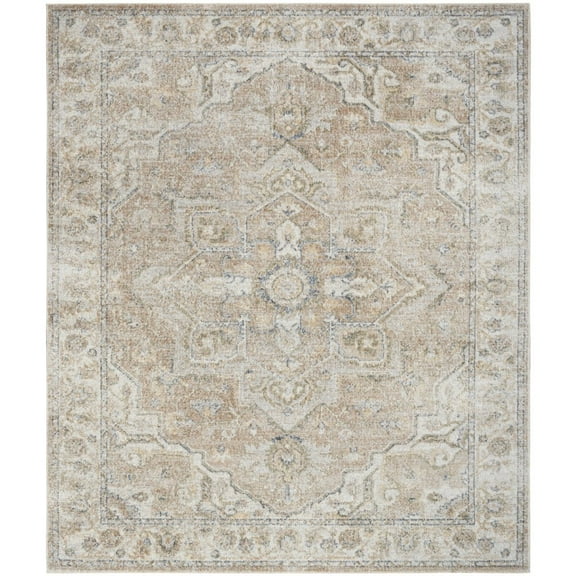 8' X 10' Beige Oriental Power Loom Washable Area Rug