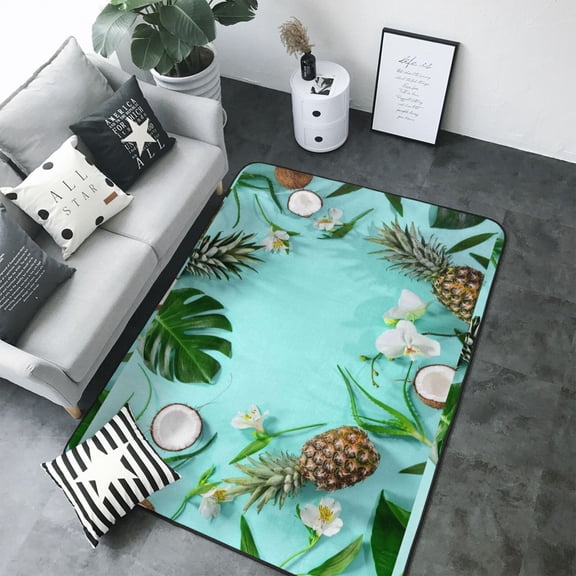 Area Rugs For Living Room Decor - Tropical Pineapple summer Soft Anti Slip Throw Washable Rugs 5x7 For Bedroom, Indoor Carpet For Bedroom Living Room 80x58In