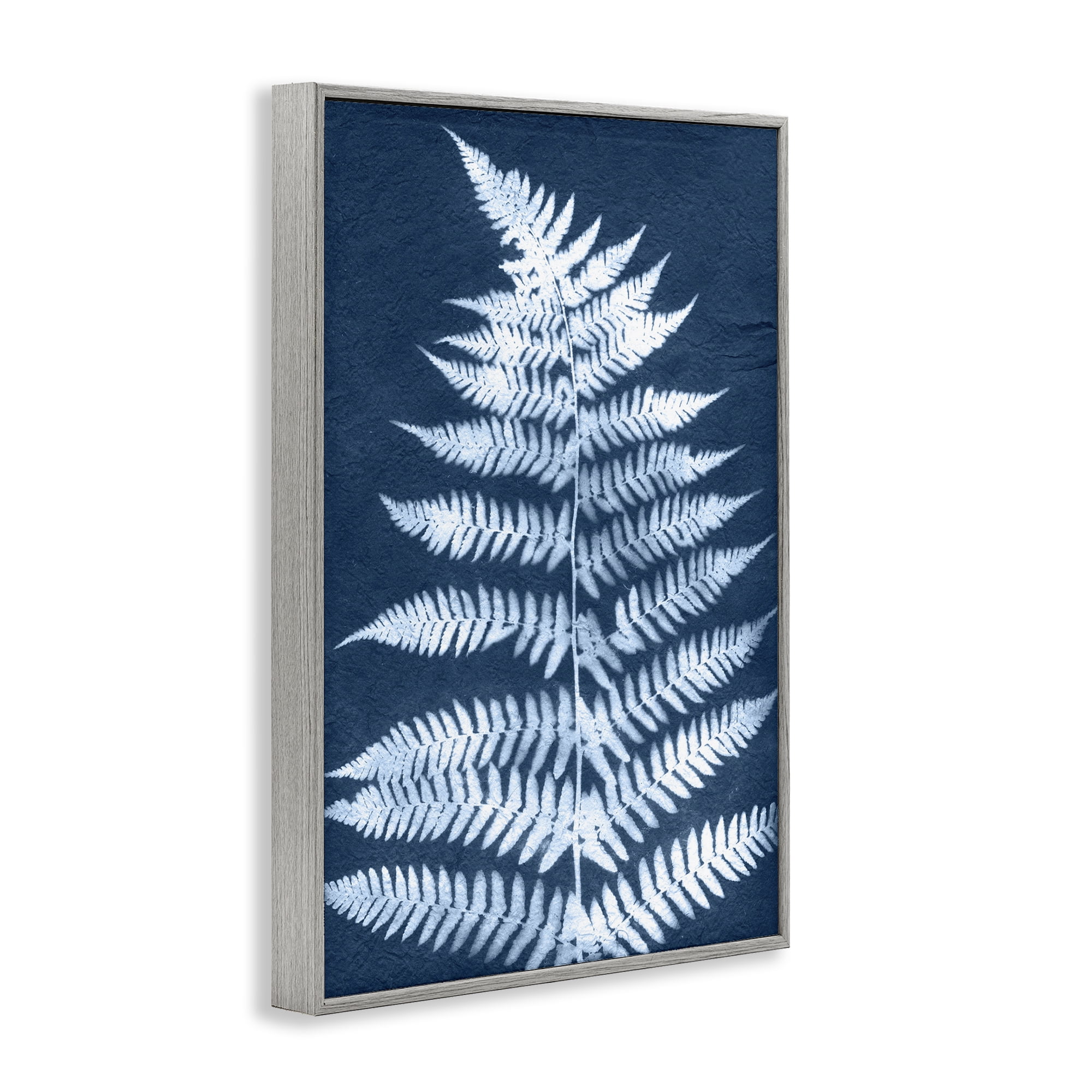 Stupell Industries Forest Fern in Blue Botanical & Floral Painting Gray Framed Art Print Wall Art, 12 x 18