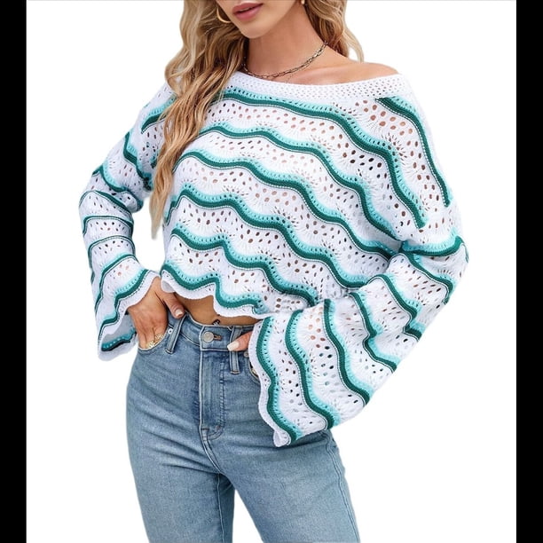 Traje de Baño de Crochet para Mujer, Vestido de Tejida, para Vacaciones, Verano 2025 Verde L