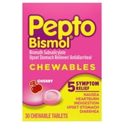 Pepto Bismol Chewable Tablets, Indigestion and Anti-Diarrhea Stomach Relief, Cherry, 30 Count