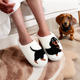 thumbnail image 2 of Zapatillas de algodón peludas a cuadros con suela gruesa para el hogar con bordado de perro salchicha y patrón de mascota, zapatillas de interior antideslizantes y cálidas para mamá mascota, 2 of 5