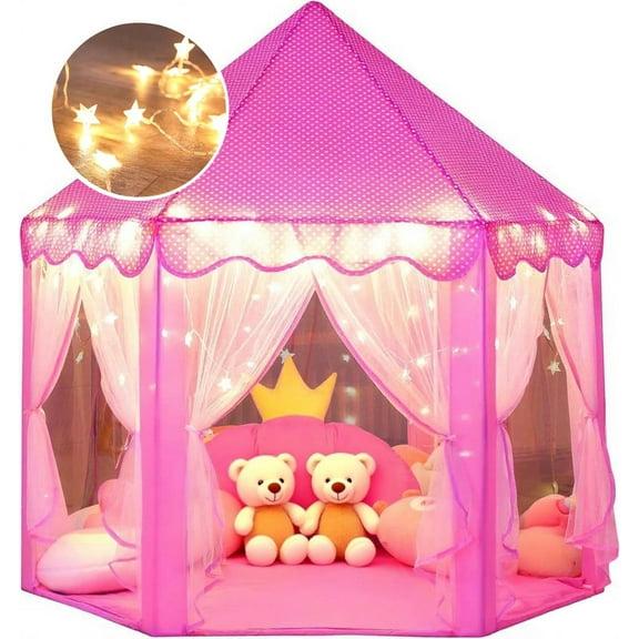 YQSDG Kids Princess Castle LED Star Lights Play Tents, Pink