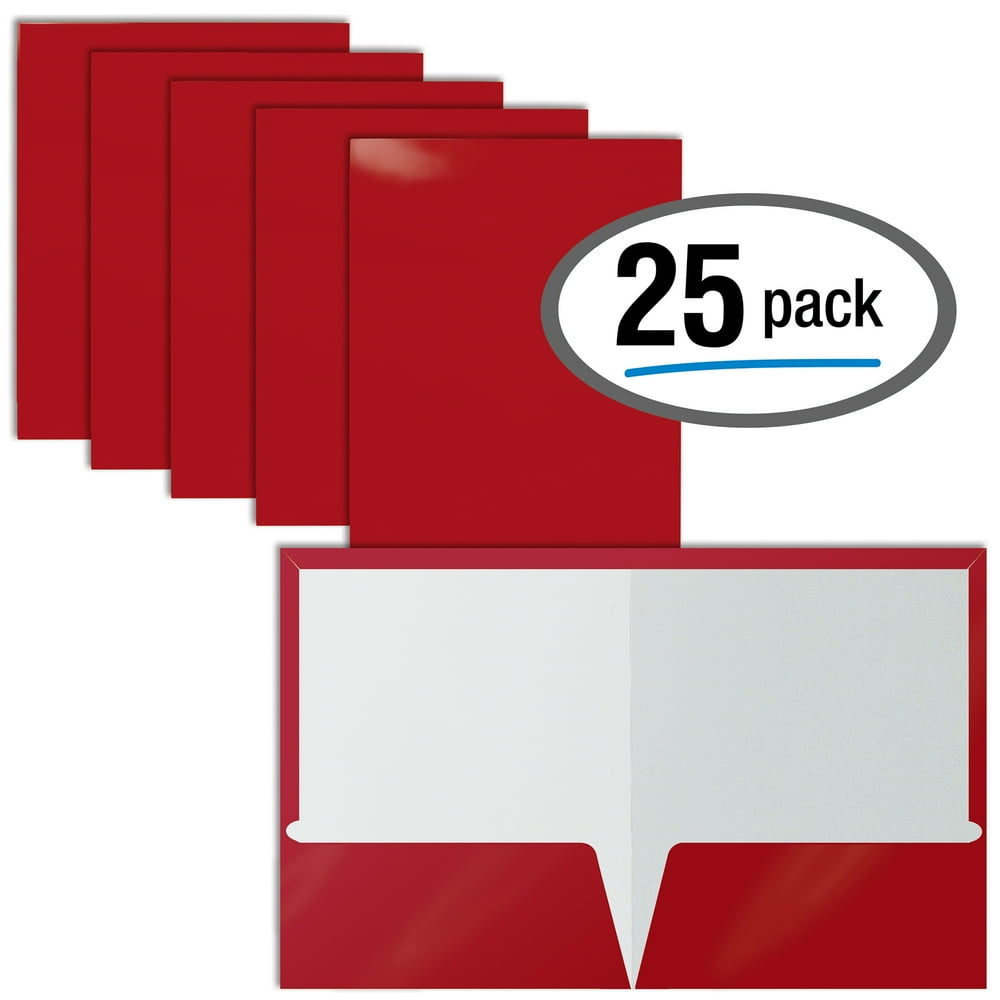 2 Pocket Glossy Laminated RED Paper Folders, Letter Size, Red Paper