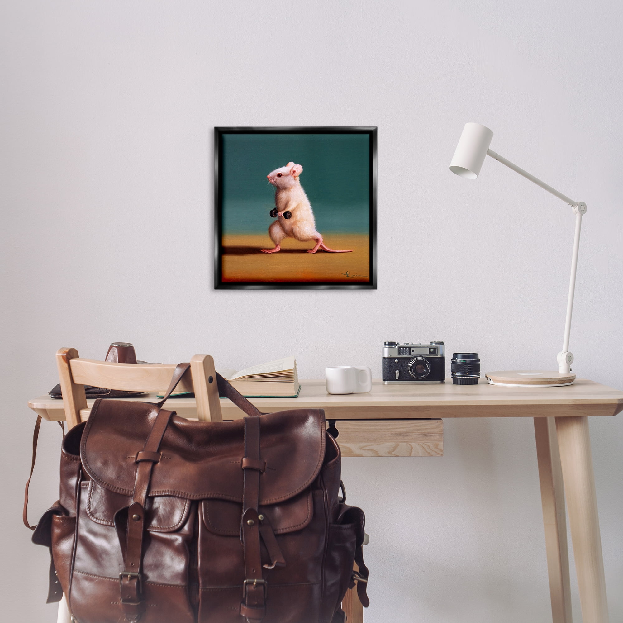 Stupell Industries Weight Exercising Mouse Animals Painting Black Floater Framed Canvas Art Print Wall Art, 25 x 25