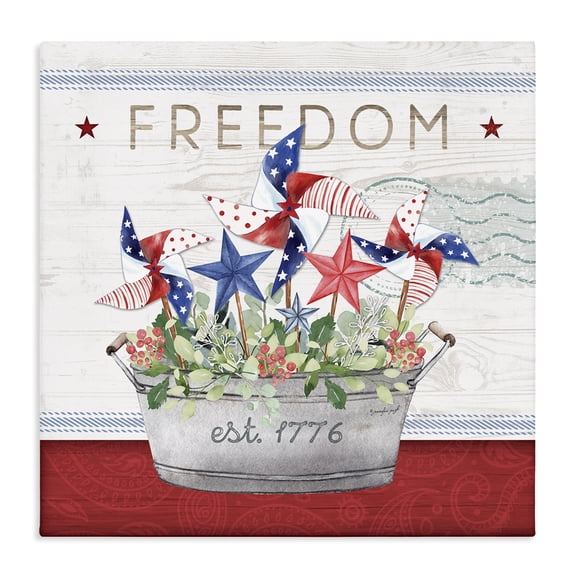 Stupell Industries Traditional Freedom Americana Floral Pinwheels Canvas Art, 24 x 24, by Jennifer Pugh