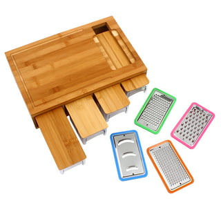 ecozoi Extra Large Bamboo Cutting Board with Containers, Wood Cutting Board  with 4 Slide Out Trays, Eco Friendly Non Slip Chopping Board, Wooden