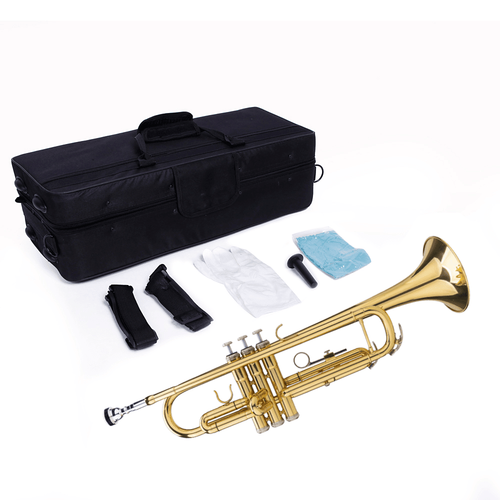 Tcbosik Drop B Tone Adjustable Trumpet, Beginner Instrument Set with Gloves, Golden