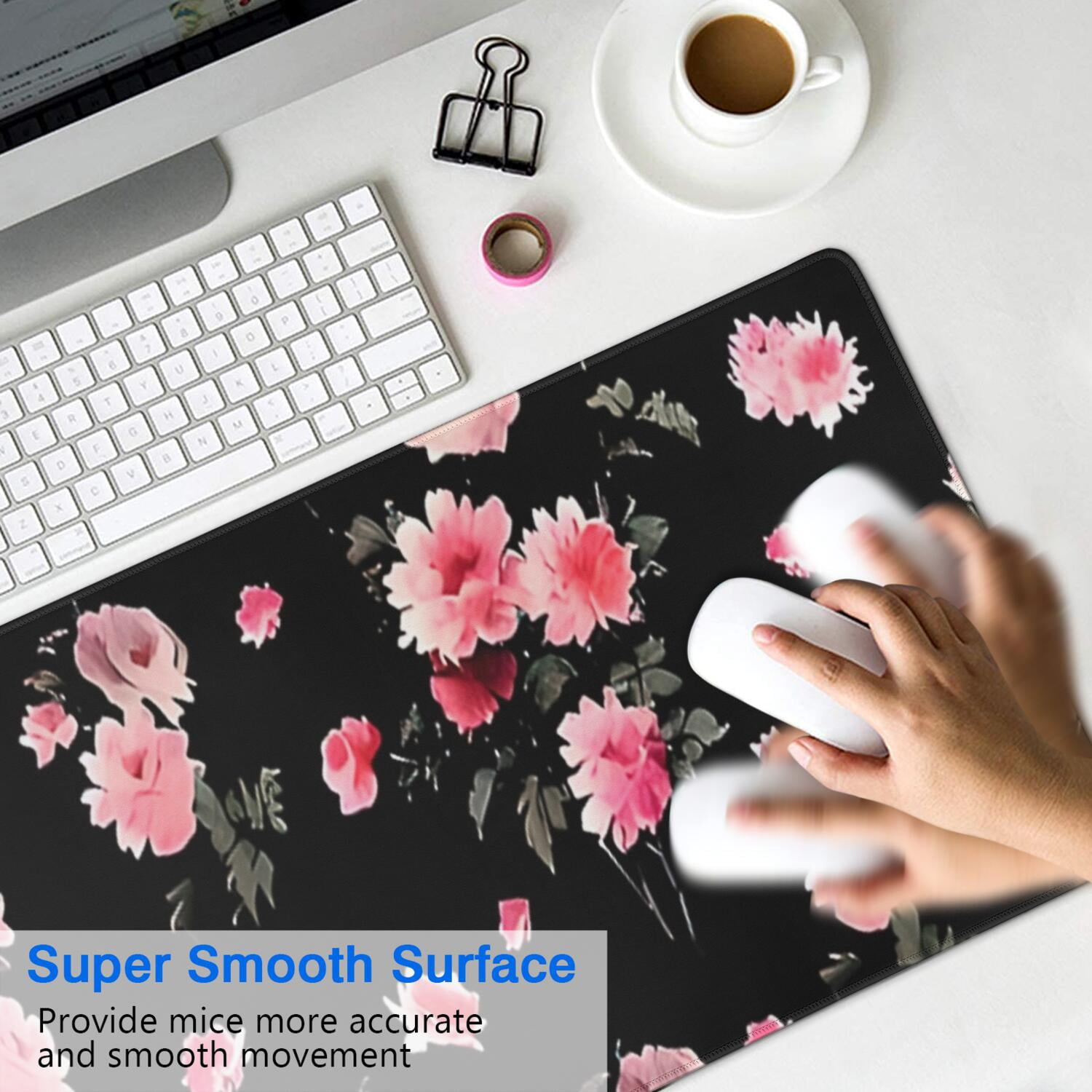 Long Mouse Pads for Desk,Pioneer Flower Floral Print Pattern Desk Mats on Top Of Desks, Desk Mouse Pad Extra Large with 3mm Non-Slip Base and Stitched Edge for Gaming,Office,Work,Home 35.4"x15.7"