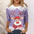 thumbnail image 2 of Haut à Col Rond Imprimé de Noël pour Femme, Décontracté, Ample, Manches 3/4, T-Shirt, Haut, 2 of 5