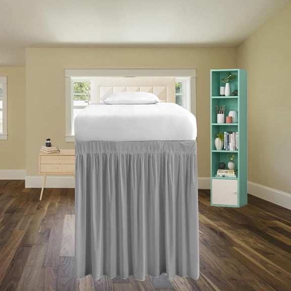 Dorm Room Bed Skirt Twin-XL, Drop 32/35 Inches Breathable and Skin-Friendly, Three-Sided Skirt and No See-Through, Lightweight and Easy to Use (Light Gray, Twin-XL 35" Drop)