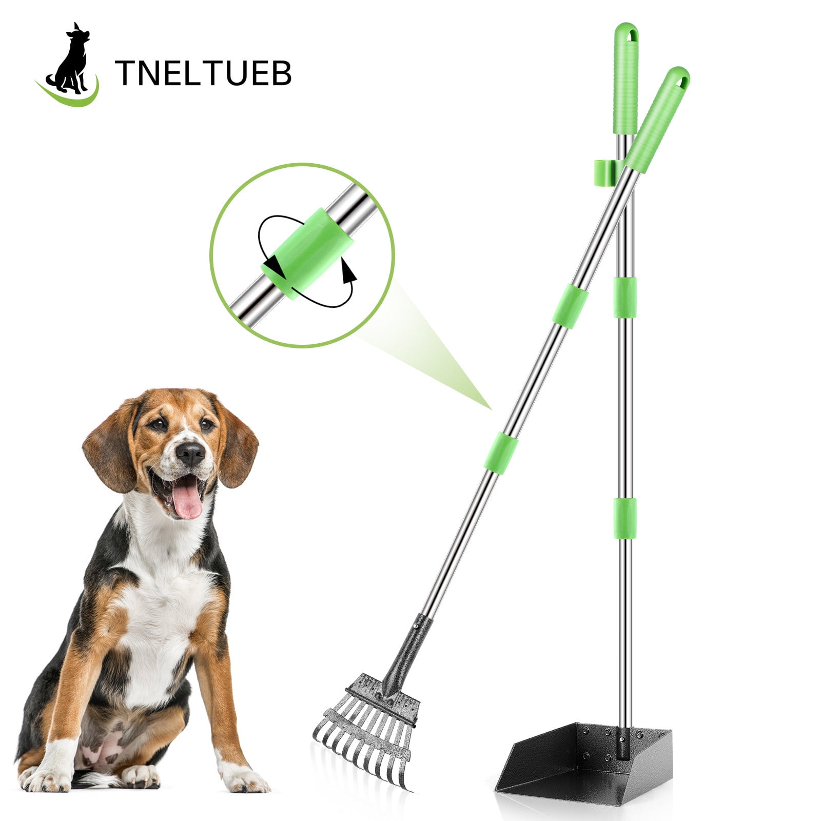 Pet Poop Tray and Rake Dog Pooper Scooper w/ Spade Long Handle for Waste Removal 