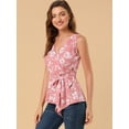 thumbnail image 4 of Top peplum envolvente Allegra K con dobladillo asimétrico En la cintura cuello En V sin mangas Rosa L, 4 of 6