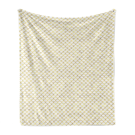 Fish Scale Soft Flannel Fleece Throw Blanket, Simplistic Contemporary Style Japanese Waves with Ombre Color Details, Cozy Plush for Indoor and Outdoor Use, 60" x 80", Yellow and White, by Ambesonne