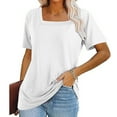 thumbnail image 3 of Scyoekwg Womens Short Sleeve Shirts Square Neck Tunic Tshirt Lightweight Comfy Loose Trendy Solid Color Blouses (White,XL), 3 of 6