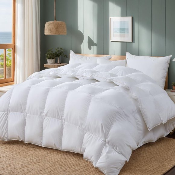 Luxury Goose Down Comforter Queen Size Goose Feather Duvet,Filled with Feather and Down Fiber 100 OZ - All Season White Duvet Insert-750 Fill Power 1