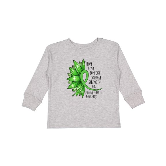 Inktastic Mental Health Awareness Green Sunflower Ribbon Boys or Girls Long Sleeve Toddler T-Shirt