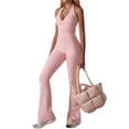 thumbnail image 3 of Mono Deportivo de Yoga para Mujer, Sin Mangas, con Escote en V, Ribete de Encaje y Cuello Halter, con Medias Acampanadas. Rosa M, 3 of 10