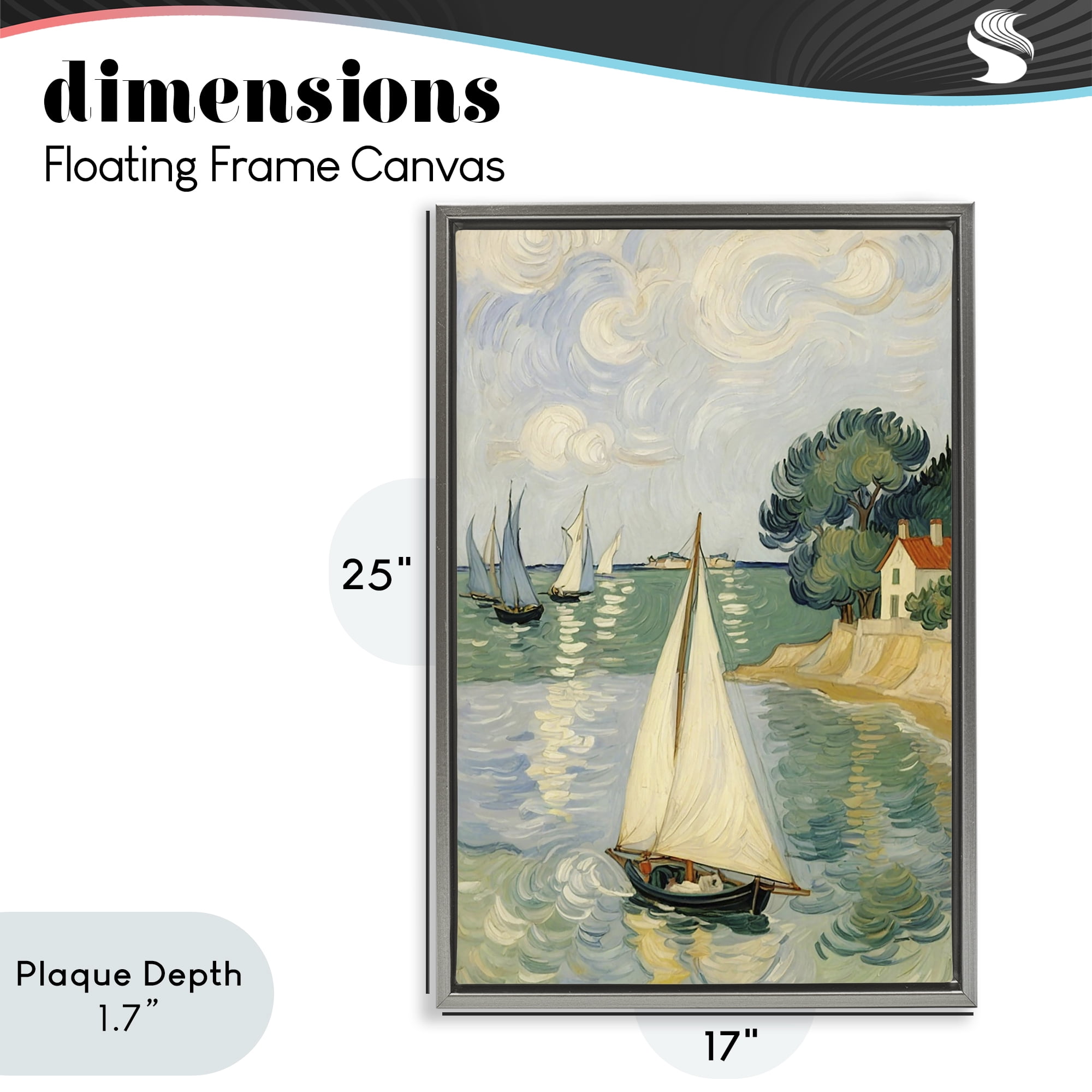 Stupell Industries Coastal Sailboats Under Swirling Clouds Gray Framed Floater Canvas Wall Art, design by Angie Hawke