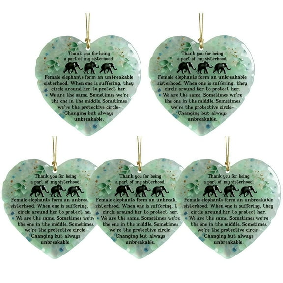 Pekkaxy Sisterhood Elephant Heart Ornament, Ceramic Friendship Keepsake for Holiday Gifts