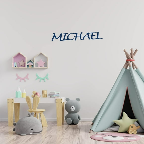 MICHAEL - CUSTOM LASER CUT WOODEN NAME, NAVY BLUE CHALKED PAINTED - 23"X4"X1/4