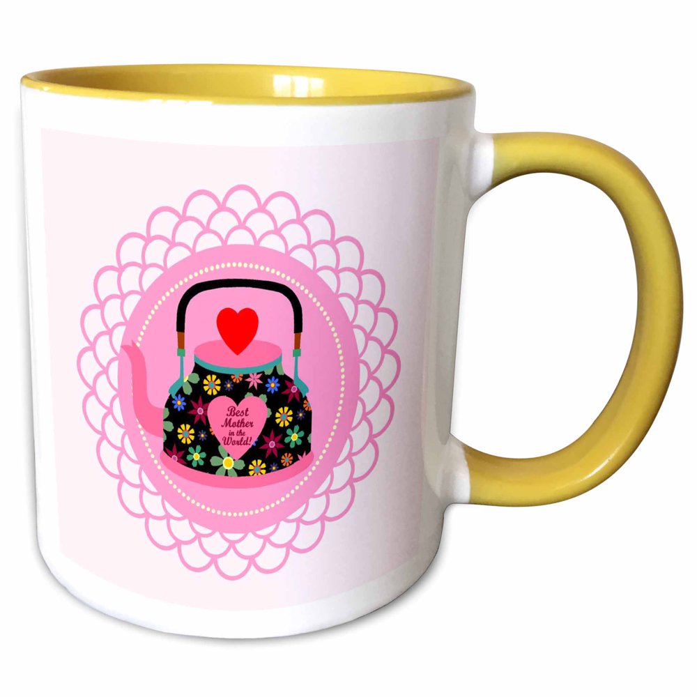 3dRose Cute tea kettle with flowers and loving message for mother on pink background Two Tone