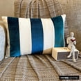 thumbnail image 6 of The HomeCentric Decorative Blue Pack of 2, 12"x18" (30x45 cm) Lumbar Pillow Cover, Velvet & Linen Patchwork Oblong Pillow, Striped Pattern Modern Style - Swathe Teal, 6 of 10