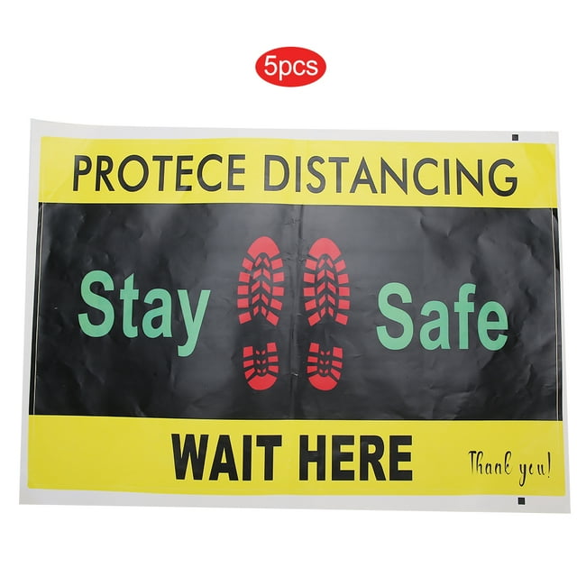 Safety Distance Sticker,5pcs / Bag Safety Floor Sticker Sign Warning Floor Sticker Innovative Solution