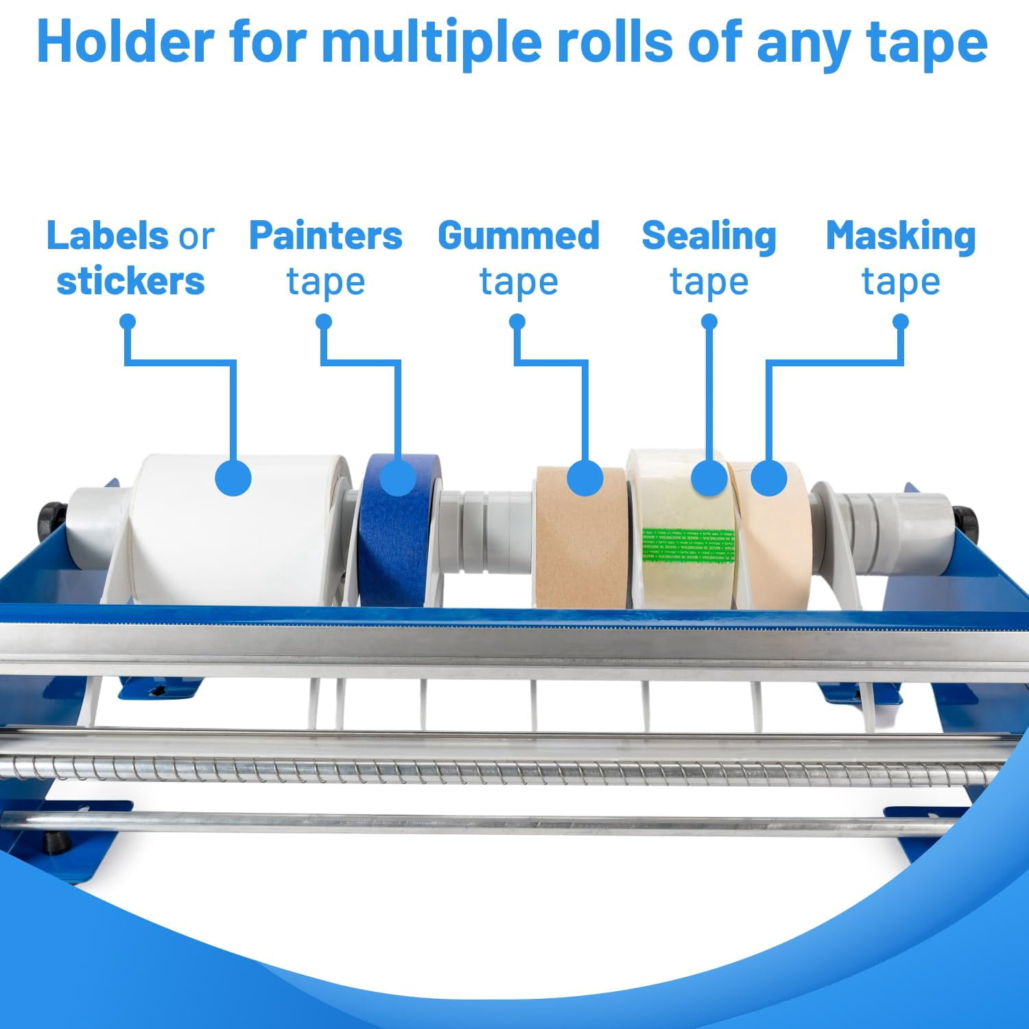 IDL Packaging 18" Manual Label and Tape Dispenser, 2" and Up Core Size, Adjustable Roll Width - Tabletop & Wall-Mounted Multi Roll Holder