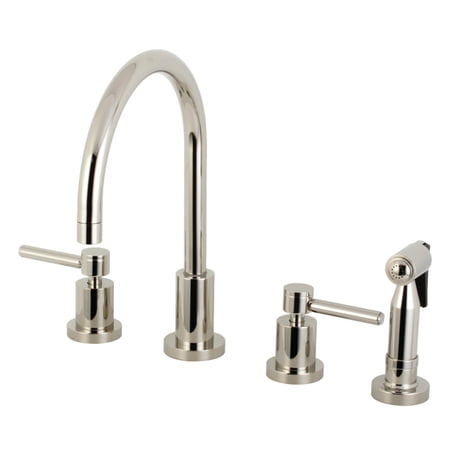 Kingston Brass KS8726DLBS Concord Double-Handle 4-Hole Widespread Kitchen Faucet with Brass Sprayer in Polished Nickel