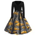 thumbnail image 2 of Halloween Dresses for Women Castle Witch Hat V Neck Hepburn Cocktail Funny Dress Long Sleeve 1950s Classic Vintage Dresses with Belt M, 2 of 5
