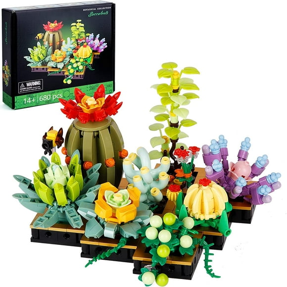 ERDS-Succulents Plant Decor Building Kit, Build a Succulents Bonsai Flower Botanical Ideas Collection Display Model Set for The Home or Office, Creative Building Project Gift for Adults(680 Pieces)