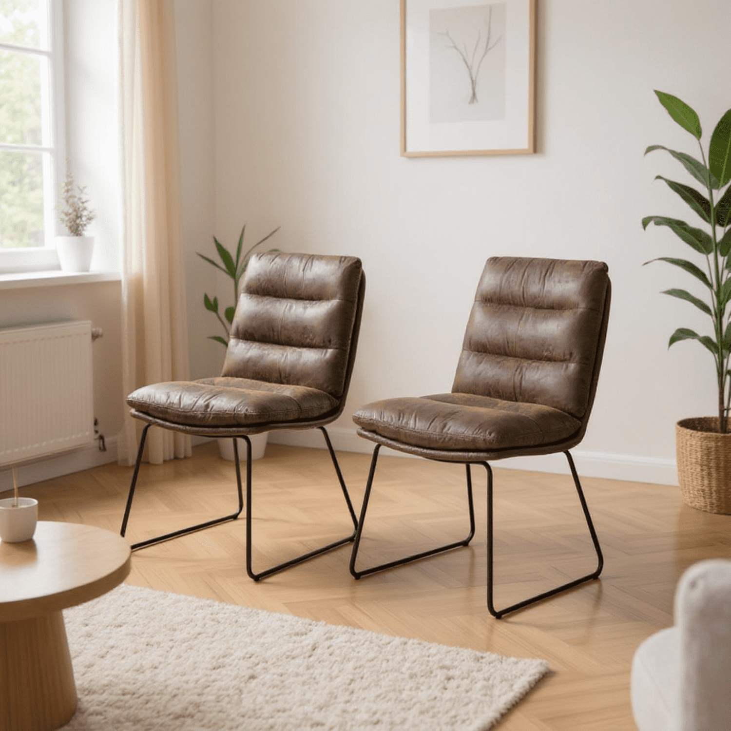 Homy Casa Set of 2 Modern Faux Leather Chairs with Thick Padding and Non-Slip Floor Protectors, Brown