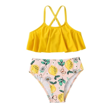 

B91xZ Tankini Girl Swimsuit Kids Toddler Baby Girls Spring Summer Print Cotton Sleeveless Holiday Vest Shorts Beach Swimwear Yellow Sizes 8-9 Years
