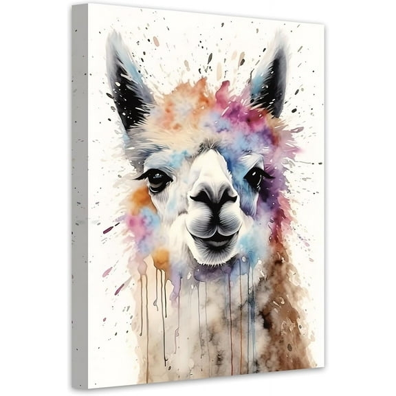 Aaheei Watercolor Alpaca Canvas Wall Art Funny Alpaca Poster Prints Cute Animals Colorful Artwork for Nursery Kids Room Decor