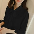thumbnail image 2 of Women's Flounce Long Sleeve Blouse Tie Knot Front Button Down Top Shirt Basic Solid Tie Neck Shirt Work Office Daily Wear, 2 of 8