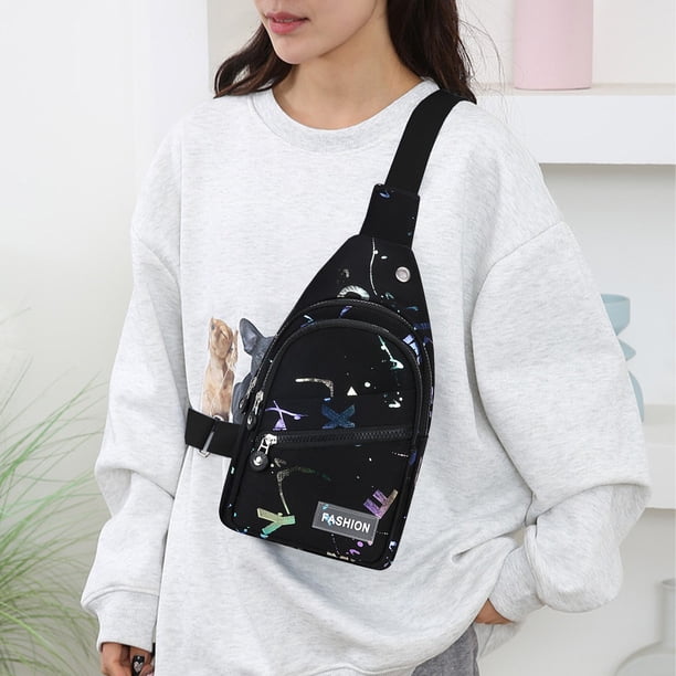 Mochila para correr: mochila cruzada con correas ajustables para correr, 2 bolsillos con cremallera para entrenamiento, viaje, jogging, ciclismo, senderismo - Negro