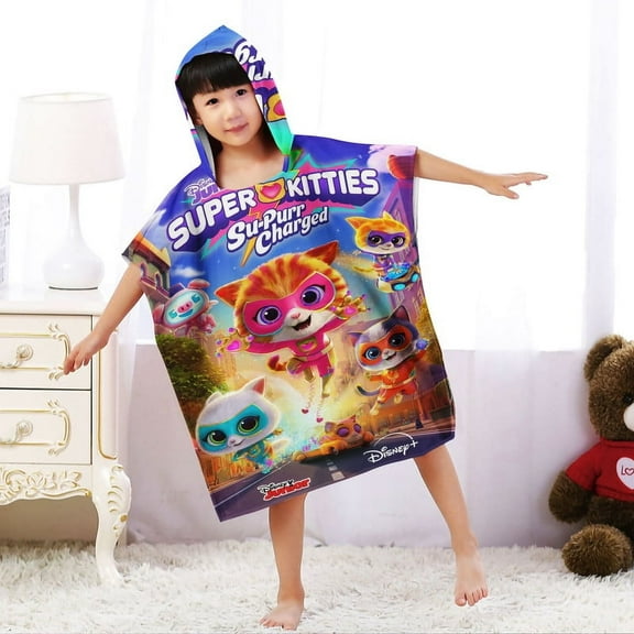 Super Kitties Hooded Poncho Towels, Soft & Absorbent Microfiber Beach Towel, Swimming Pool Changing Robe Bathrobe Bath Towel