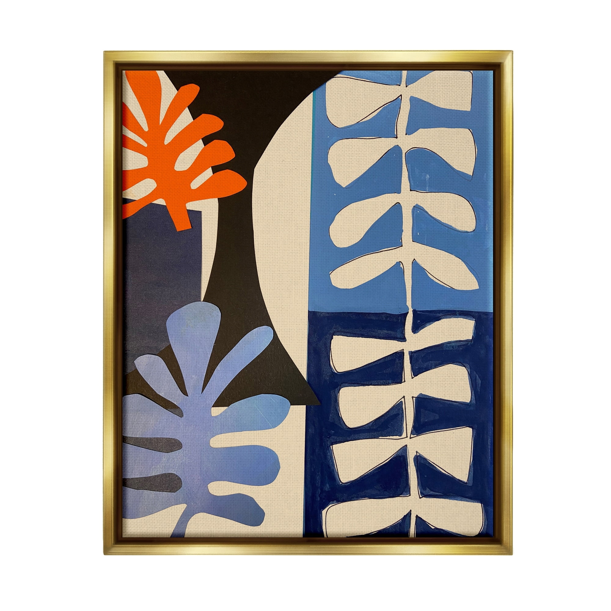 Stupell Industries Funky Plant Leaves Modern Abstract Cutout Silhouettes Graphic Art Metallic Gold Floating Framed Canvas Print Wall Art, Design by Deborah Velasquez